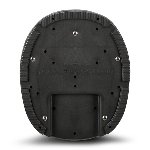 Schwarzer Big Max Dri Lite V-4 Cartbag Boden mit Befestigungspunkten und Profilrand.