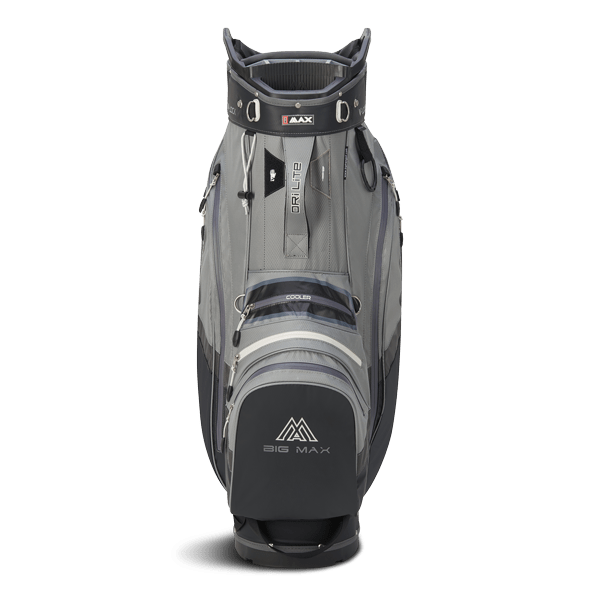 Big Max Dri Lite V-4 Cartbag in Grau-Schwarz mit mehreren Taschen und Tragegriff.
