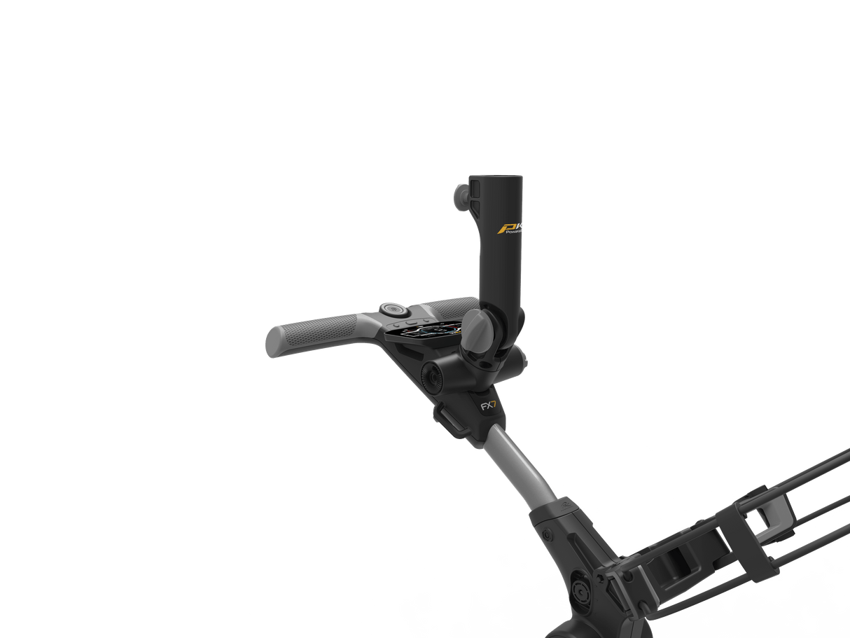 Schwarzer PowaKaddy Regenschirmhalter aus Kunststoff, zur Befestigung an Golf-Trolleygriff.