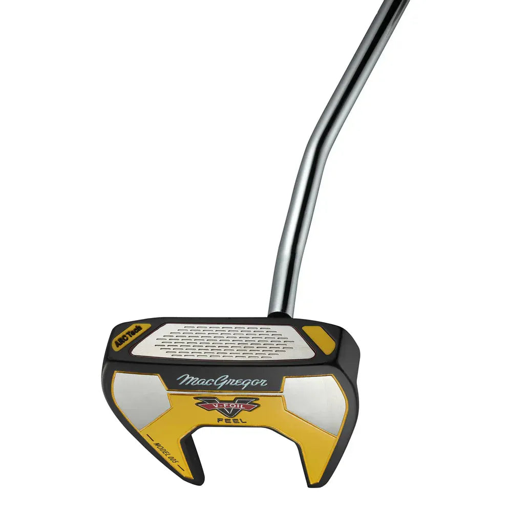 Golf-Putter Big Max V-Foil mit gelb-schwarzem Kopf und silbernem Schaft, rechte Ausführung.