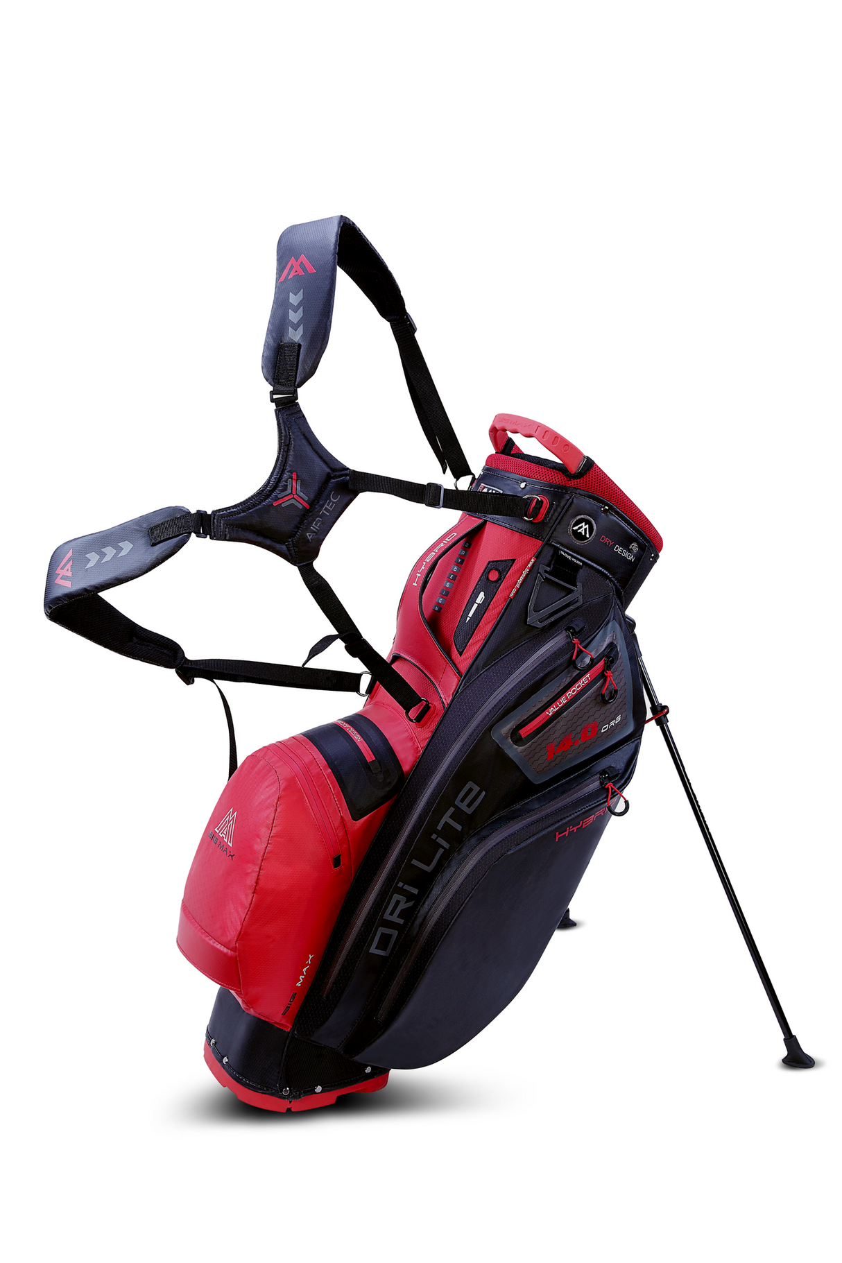 Big Max Dri Lite Hybrid 2 Standbag + Cartbag Carrybag Big Max red-black