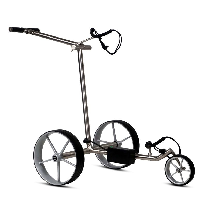 Haicaddy® HC9 Elektrocaddy - Edelstahl gebürstet Golftrolley Elektrisch Tourmade Silber/Silber