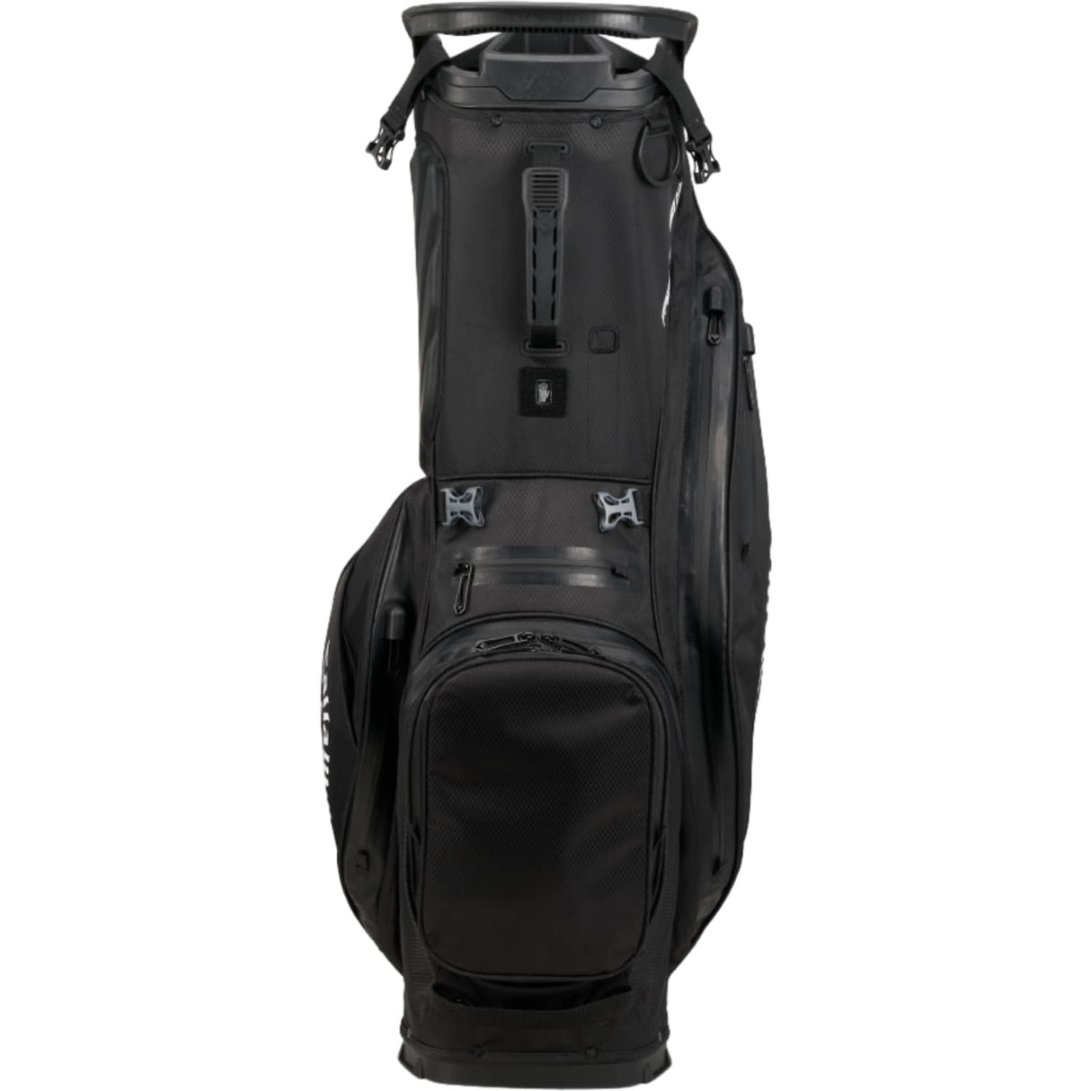 Schwarzes Callaway Fairway 14 HD Golf-Standbag mit mehreren Reißverschlusstaschen und Tragegriff.