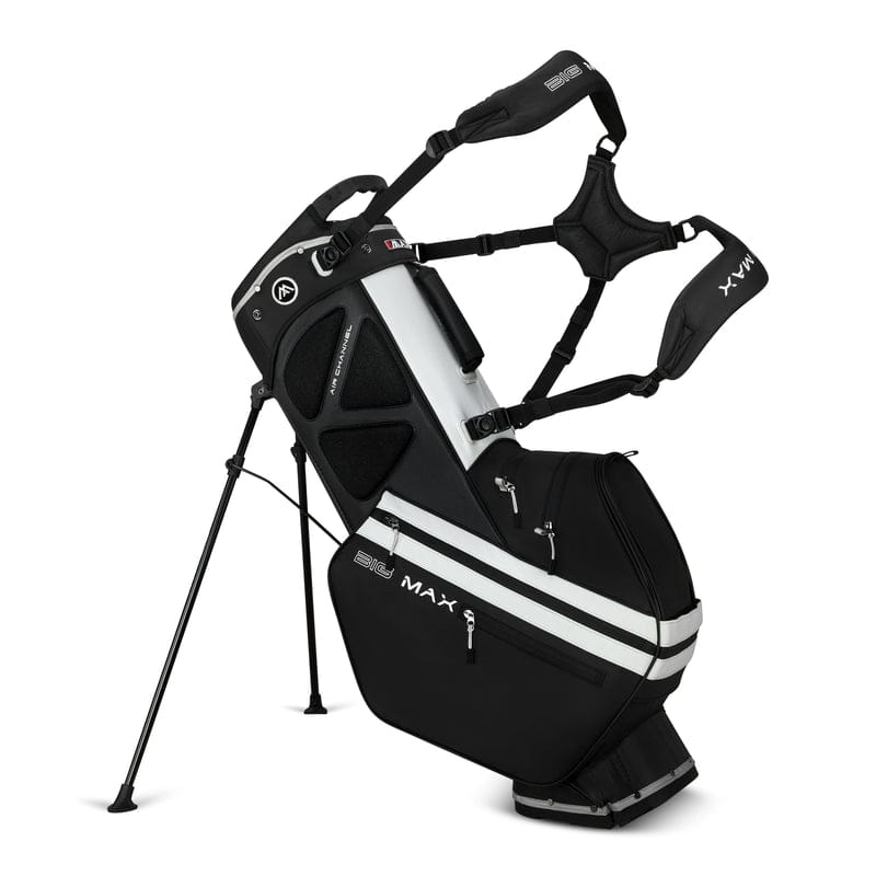 Schwarzes Big Max Dri Lite Hybrid Tour 2 Golf-Stand- und Cartbag mit grauen und roten Akzenten.