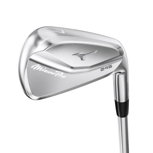 Mizuno Pro 245 Golf-Eisen mit poliertem Stahlkopf und klaren Linien.
