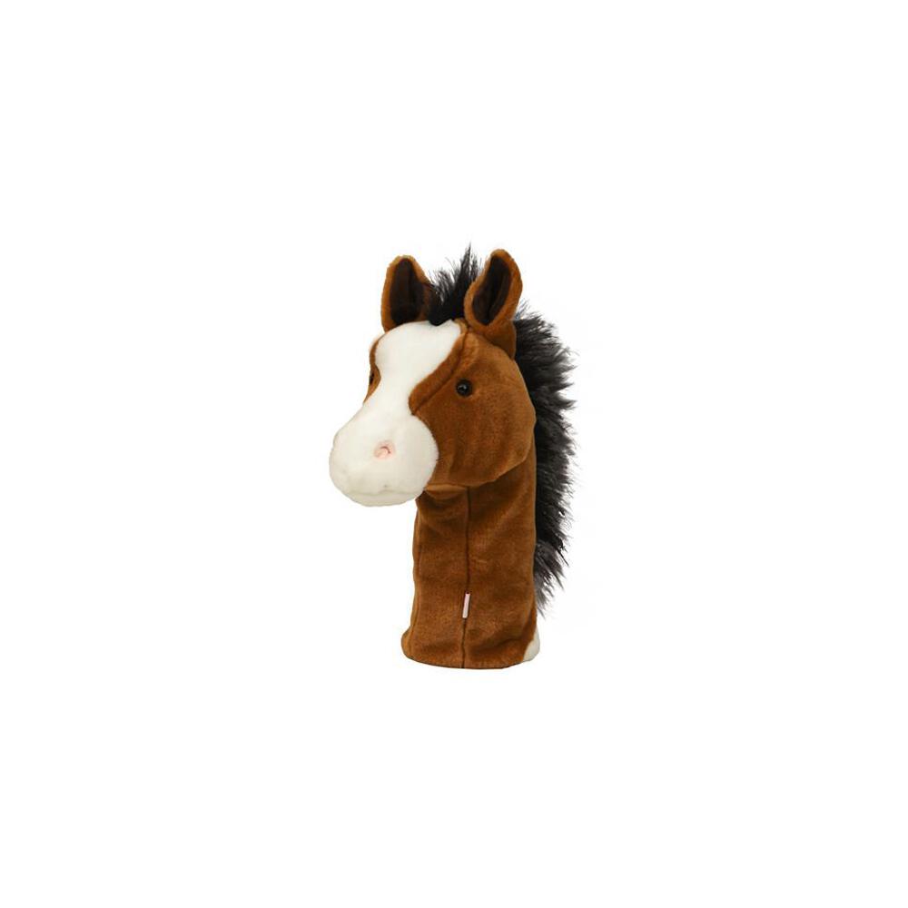 Braune Golf-Schlägerhaube in Pferdeform mit weißer Gesichtspartie und schwarzer Mähne.