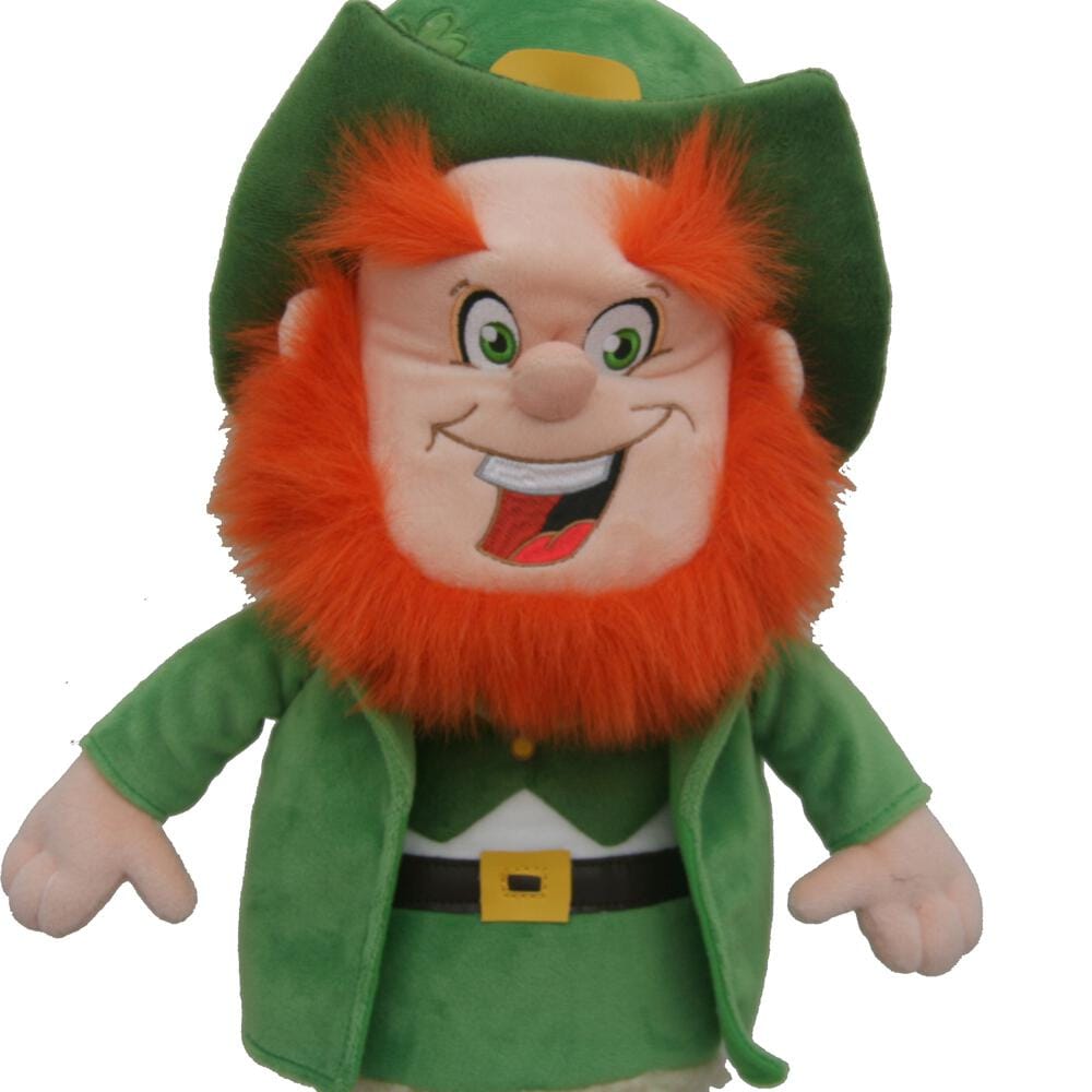 Grüner Golf-Schlägerhaubenüberzug in Form eines lächelnden Leprechaun mit rotem Bart und Hut.