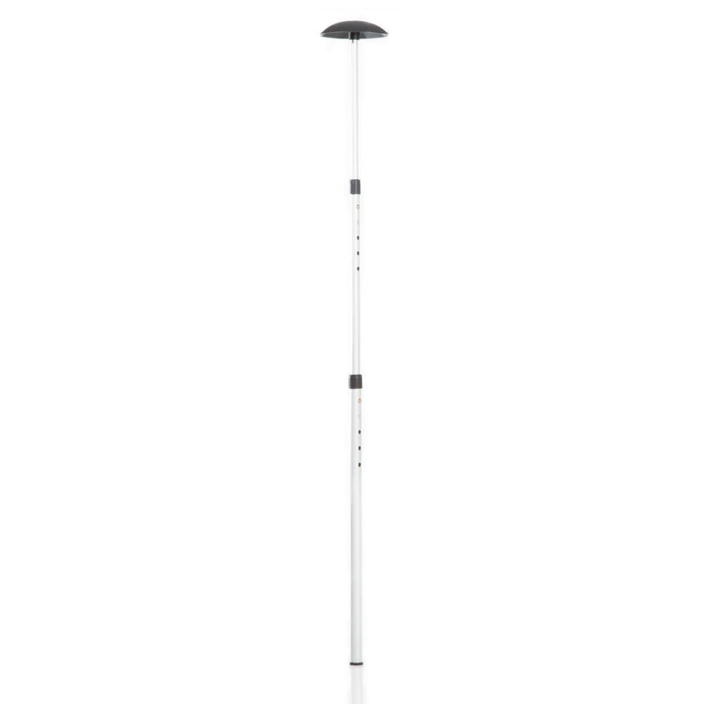 Weißer Teleskop-Golfballmarkierer mit schwarzem Griff und verstellbarem Mittelteil.