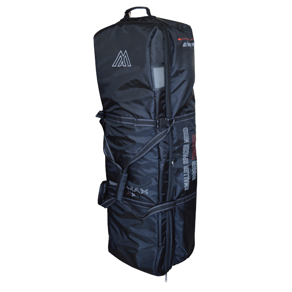 Schwarze Big Max Double Decker Hybrid Golf Travelcover mit Tragegriff und zusätzlichem Schultergurt.