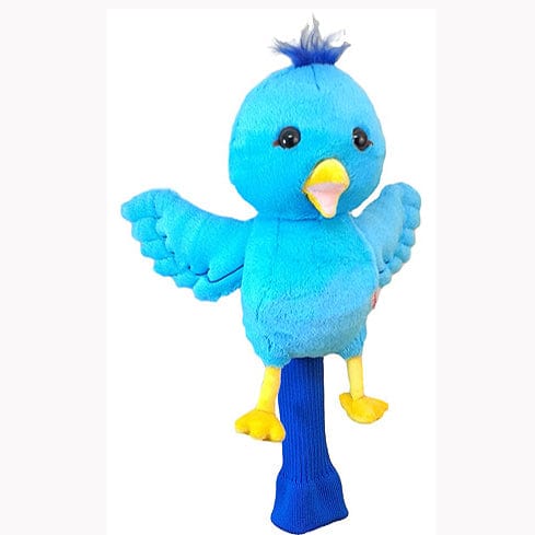 Blauer Vogel-Headcover mit gelbem Schnabel und Füßen, aufstilisiert für Driver & Fairway Schläger.