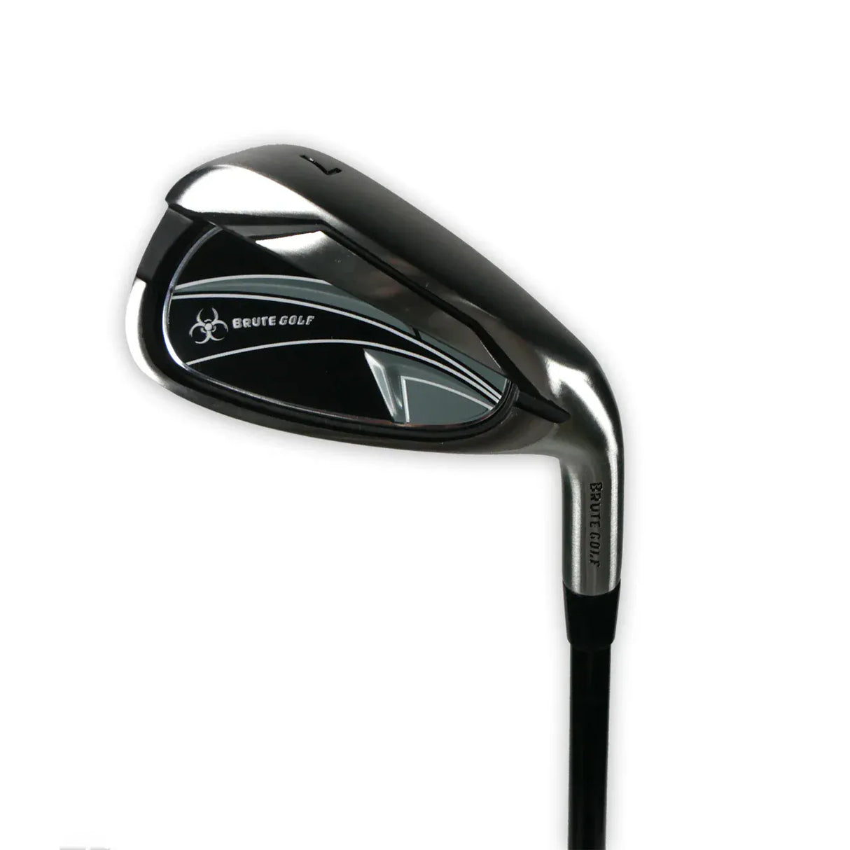 Schwarzer Brute Golf Eisen Golfschläger mit silbernen Details und schwarzem Griff.