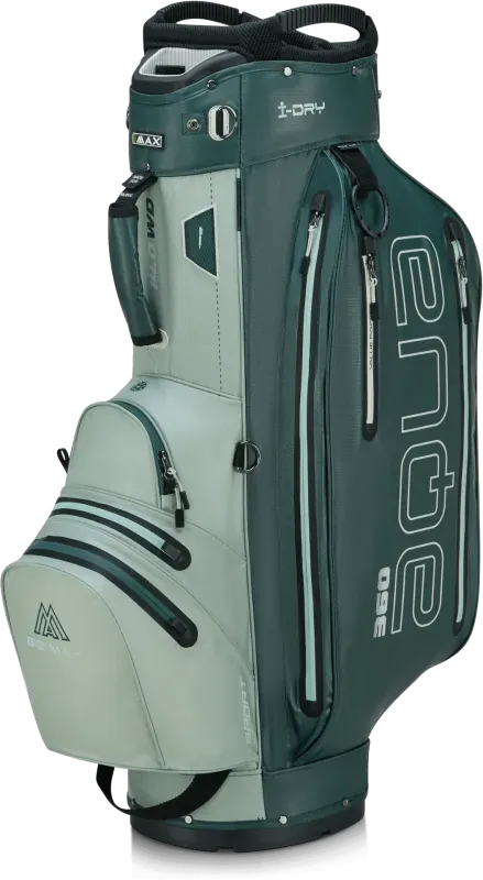 Big Max Aqua Sport 360 Cartbag in Mint und Forest Green mit mehreren Reißverschlusstaschen und ergonomischem Griff.