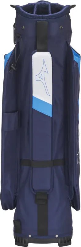 Mizuno BR-DRI Golf-Trolleybag in Navy mit hellblauen Akzenten und weißem Logo.