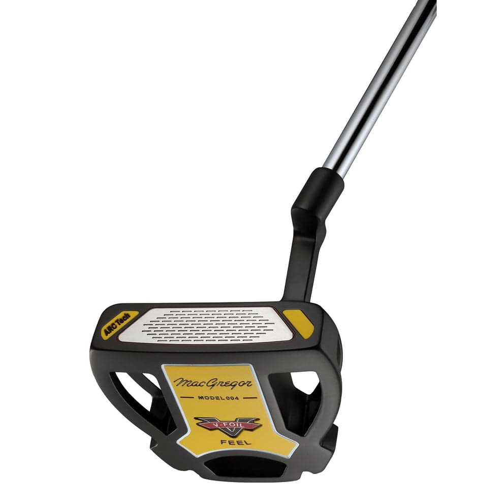 Schwarzer Golf-Putter mit gelben Akzenten und silbernem Schaft, modernes Design.