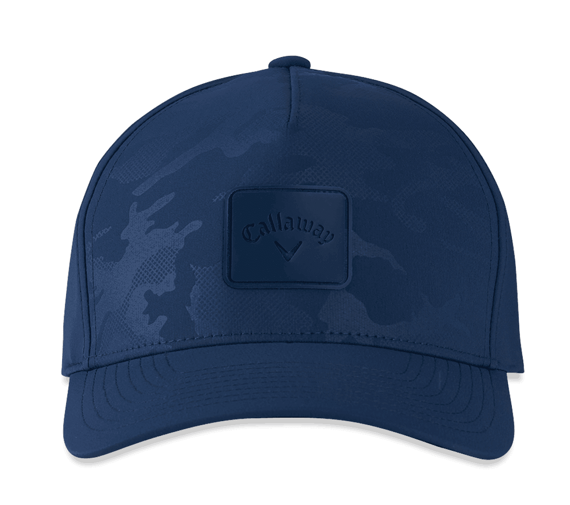 Dunkelblaue Golfkappe mit Camouflage-Muster und Callaway Logo auf der Front.
