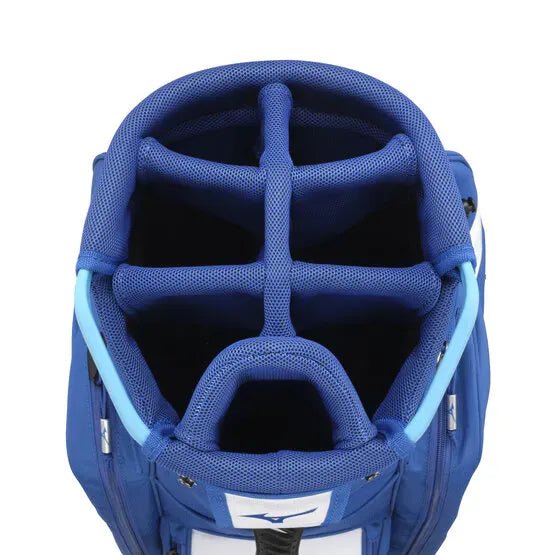 Dunkelblauer Mizuno BR-D3 Cart Bag mit sechs Fächern und gepolstertem Griff.