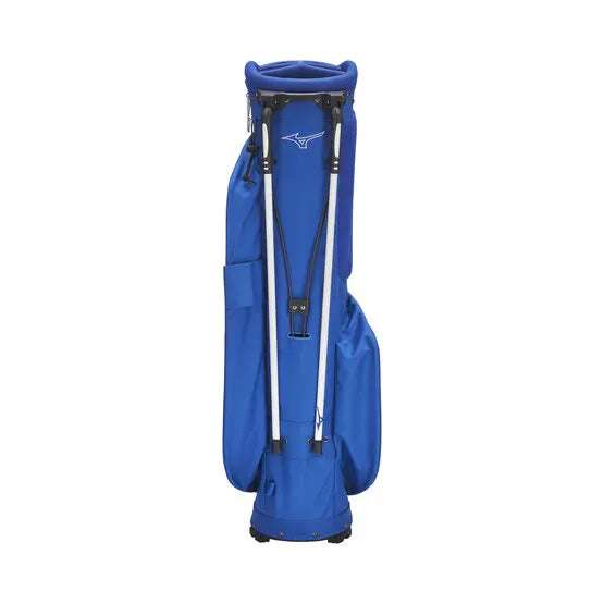 Blaues Mizuno BR-D3 25 Standbag mit doppelschichtigen Tragegurten und stabiler Standvorrichtung.