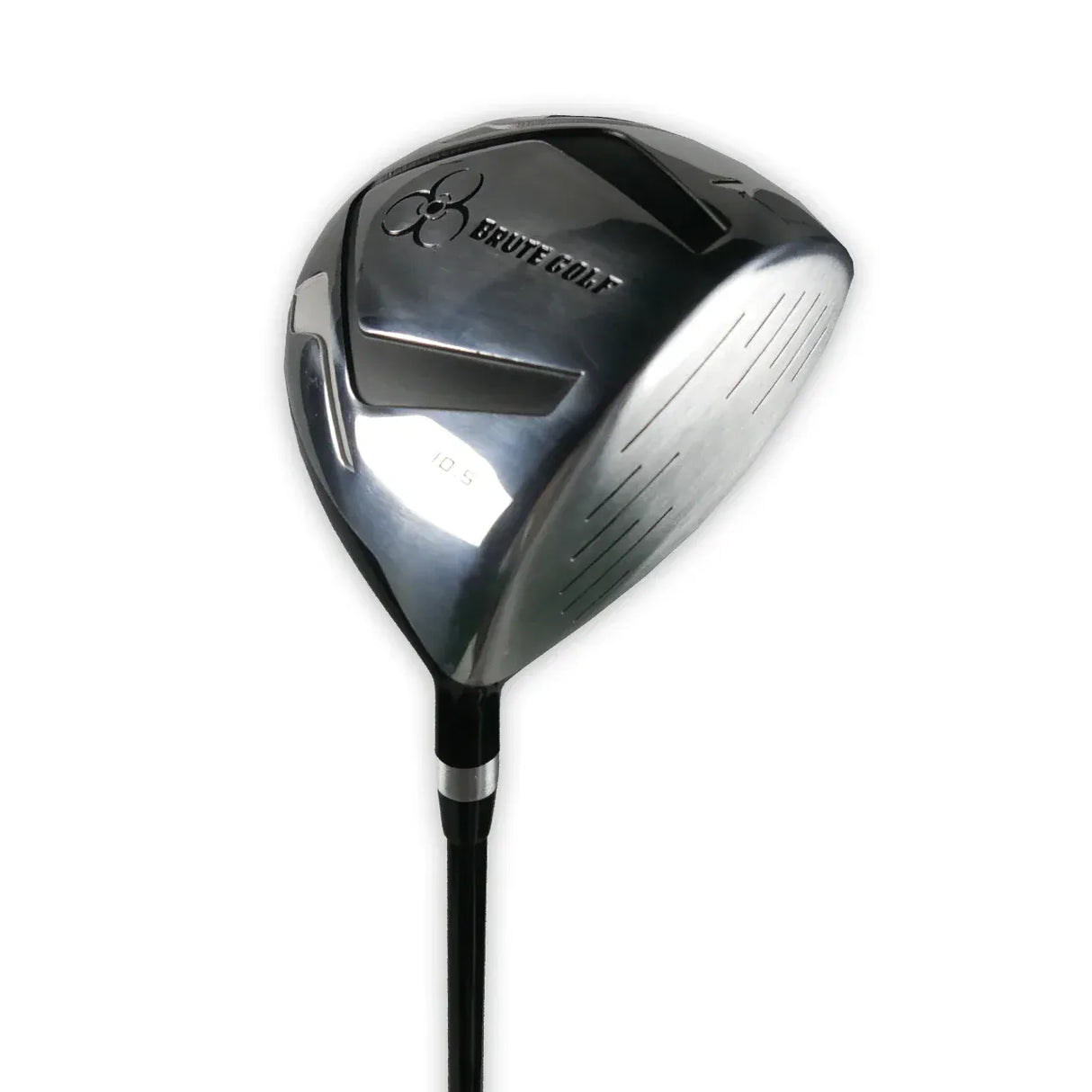 Schwarzer Golfschlägerkopf mit silberglänzender Schlagfläche und Brute Golf Logo.