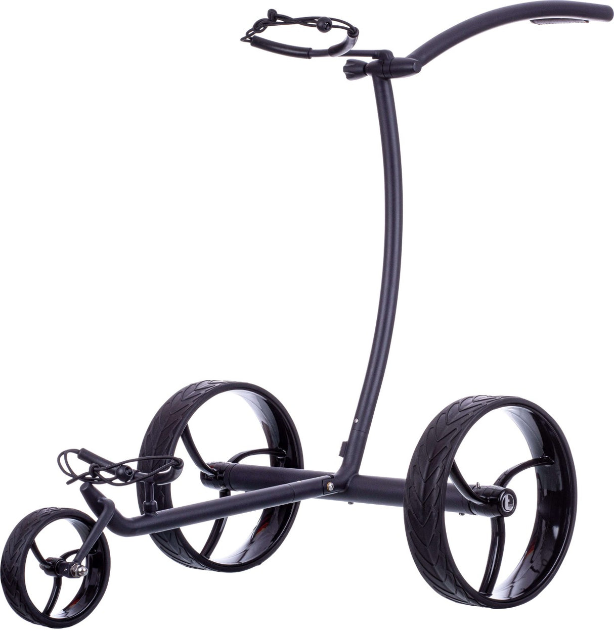 Schwarzer Elektrotrolley mit drei großen Rädern und ergonomischem Griffbügel.