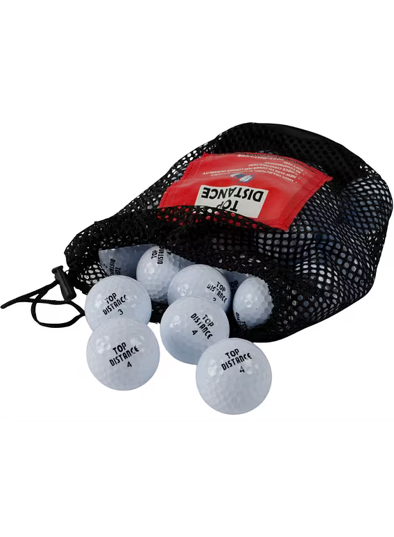 30 weiße Golfbälle mit schwarzem Netztasche, Aufdruck "Top Distance," Big Max Marke.