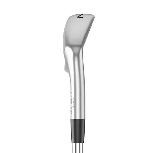Silbernes Mizuno JPX-925 Hot Metal Pro Golf-Eisen mit grafitschwarzem Schaft und Nummer 7 auf dem Schlägerkopf.