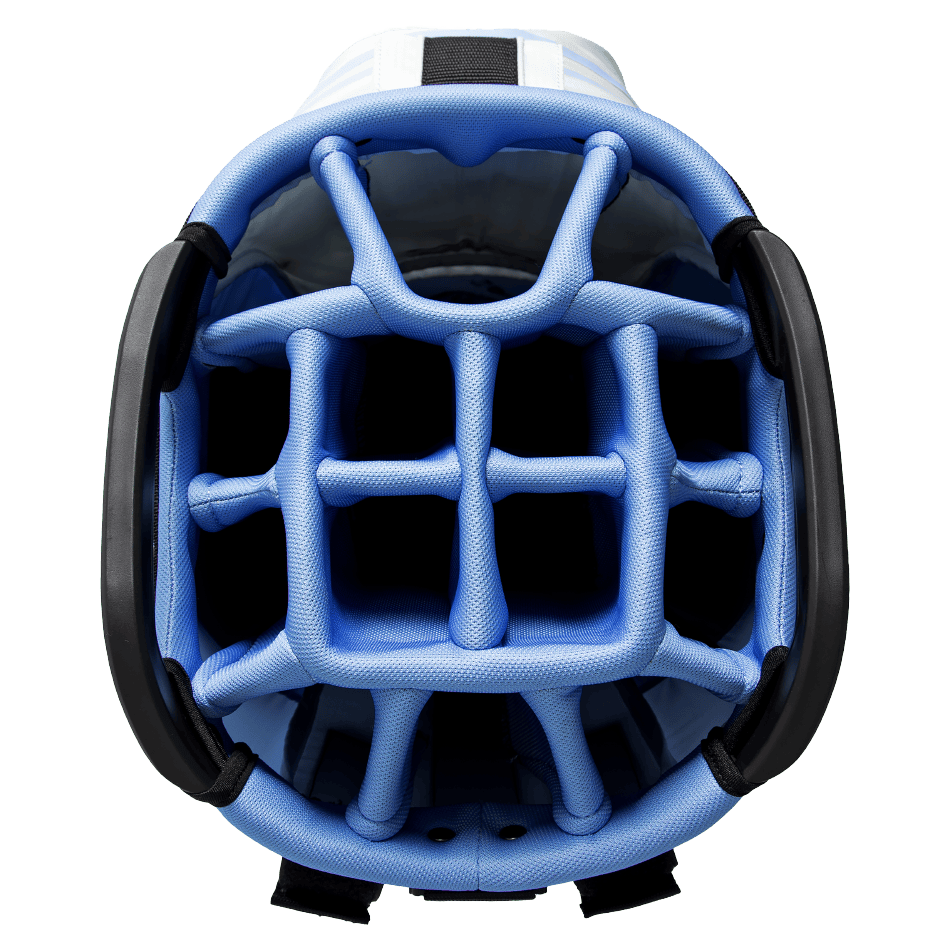 Golf Cartbag mit 14-fach Schlägerfächern, marineblau und gelb, gepolstert, stabiler Griff.