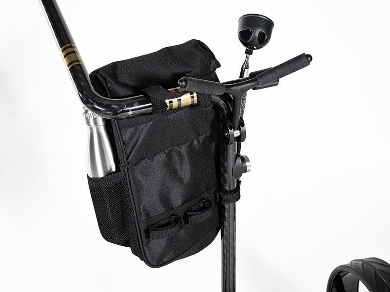 Schwarze JuCad Smartbag Golf-Trolleytasche aus robustem Material mit mehreren Fächern und Halterungen.