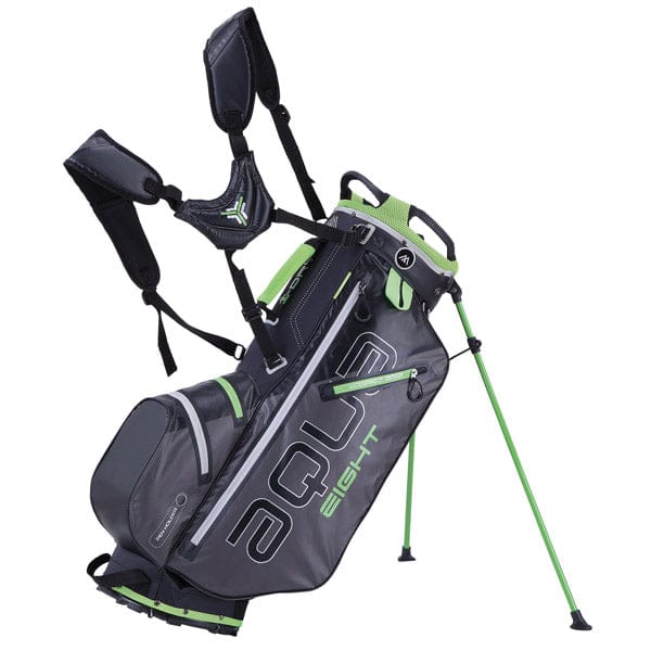 Big Max Aqua Eight Standbag in Dunkelgrau mit schwarzem Logo und limettengrünen Akzenten, wasserdichter Golfbag mit.