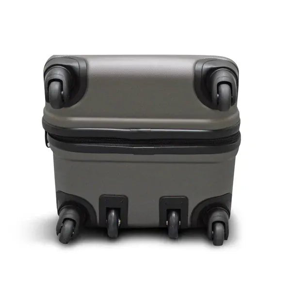Großer silbergrauer Big Max Travelcover Golf-Trolleykoffer mit vier schwarzen Rollen und Reißverschluss.