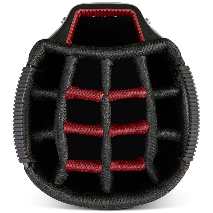 Big Max Aqua Sport 4 Golfcartbag mit schwarzer Außenhülle und roten Fachteiler für Golfschläger.