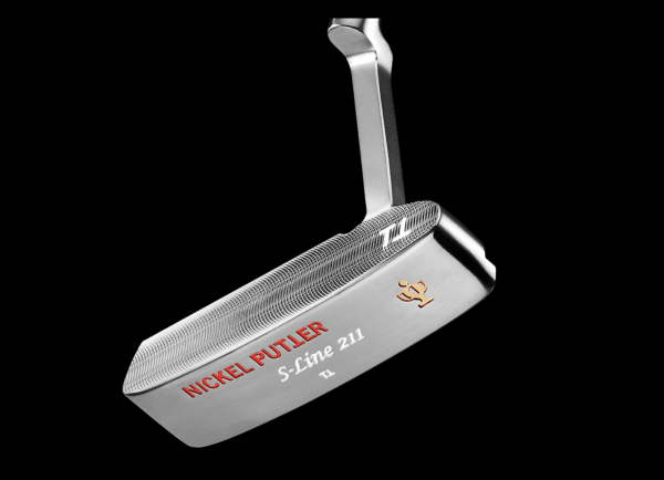 Nickel Putter S-Line 211 mit silbernem Edelstahlkopf, rechte Hand, Sportgriff in Blau, verstellbar 31-37".