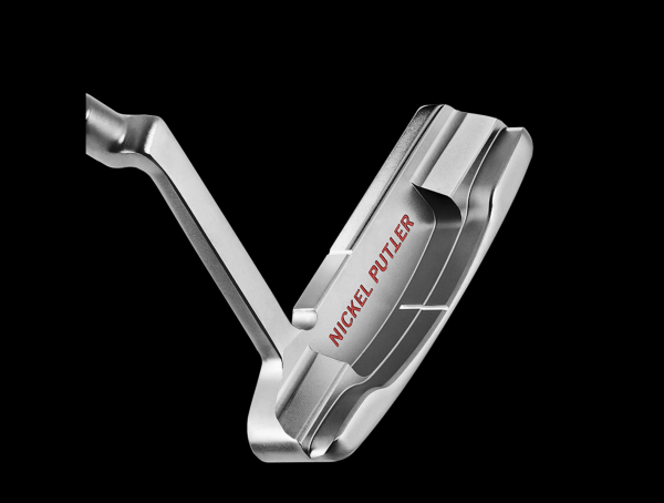 Nickel Putter S-Line 211 Golfschläger mit verstellbarem Griff aus Metall in Silber mit roter Schrift.