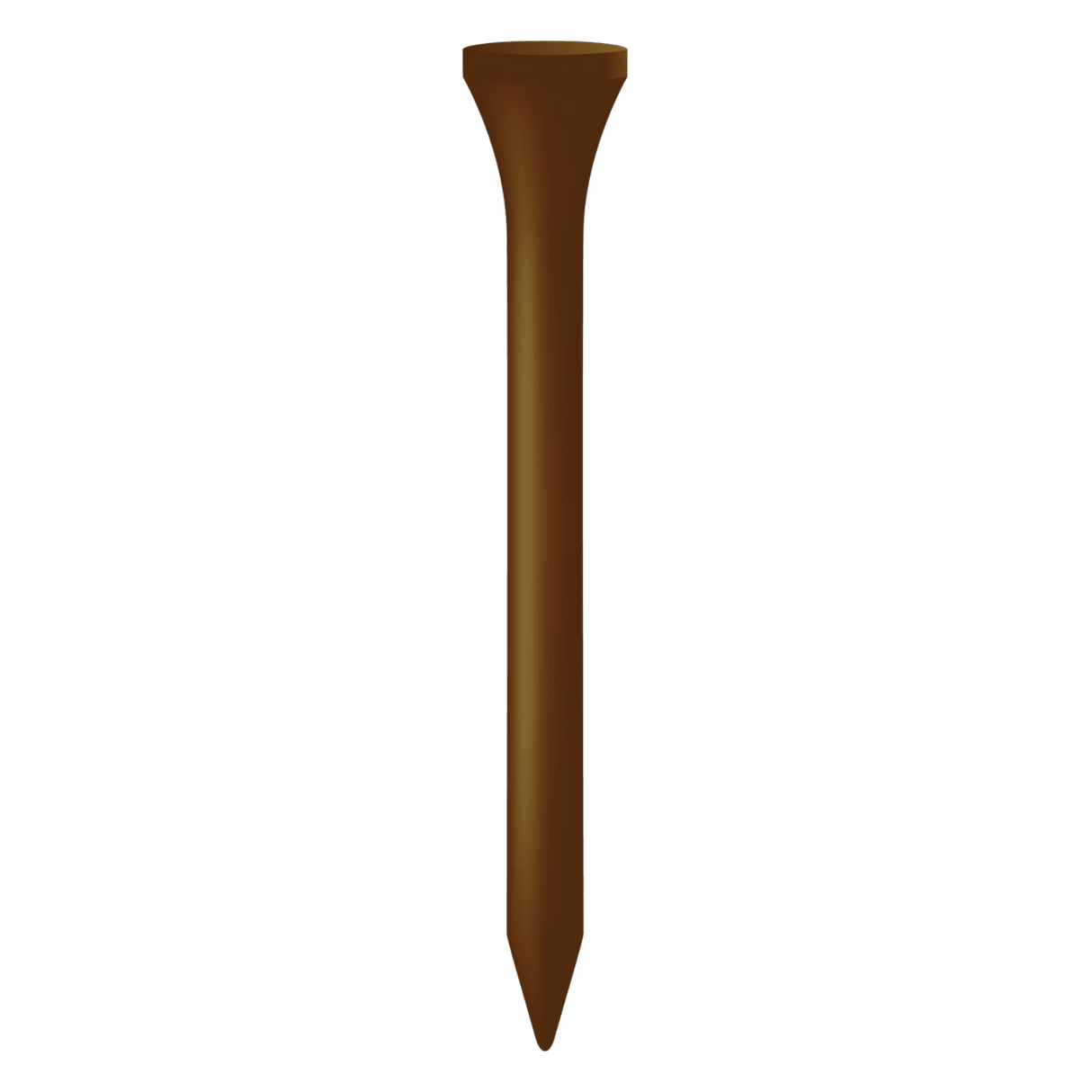 Kurzer Holztees in Braun, 5,4 cm, glatte Oberfläche, spitz zulaufend.