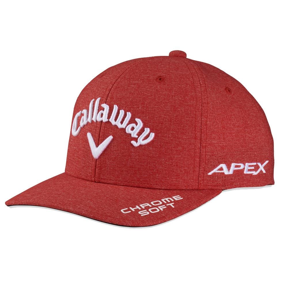 Callaway Tour Performance Pro Golfmütze in Heather-Rot mit weißem Logo und Apex-Schriftzug.