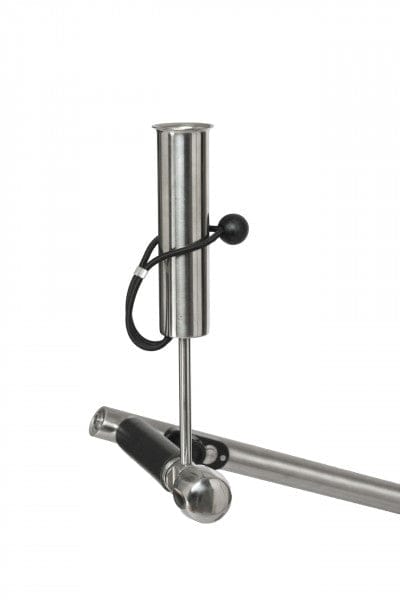 Edelstahl geschliffener Golftrolley-Griff mit schwarzem Drehverschluss am Rohr.