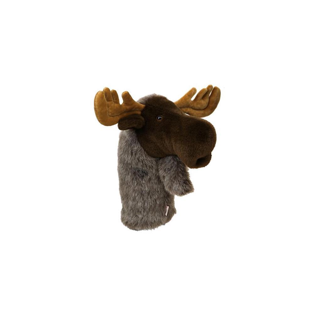 Grau-braune Schlägerhaube in Form eines Elchs mit detailreichem Geweih und weichem Material.