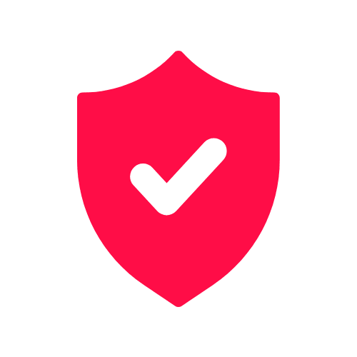 Rotes Schutzschild mit schwarzem Haken-Symbol in der Mitte.