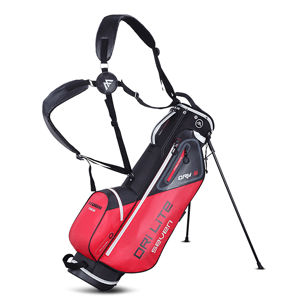 Rotes Big Max Dri Lite Seven G Golf-Standbag mit schwarzen und weißen Akzenten und Tragriemen.