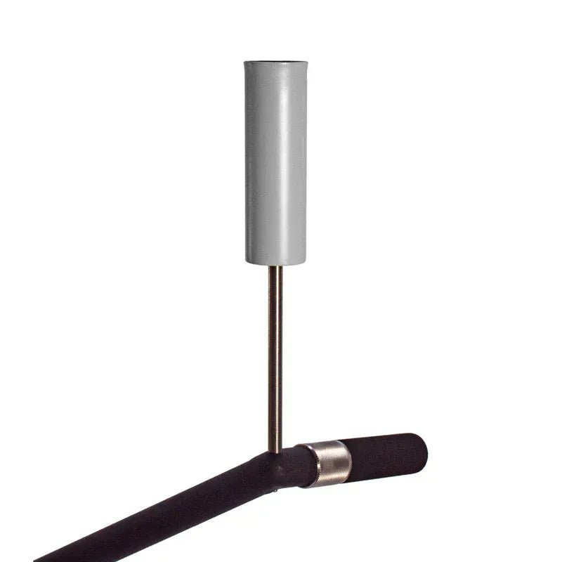 Grauer E-Lite Rainstar Regenschirmhalter mit schwarzem Trolleygriff und Metallstange.