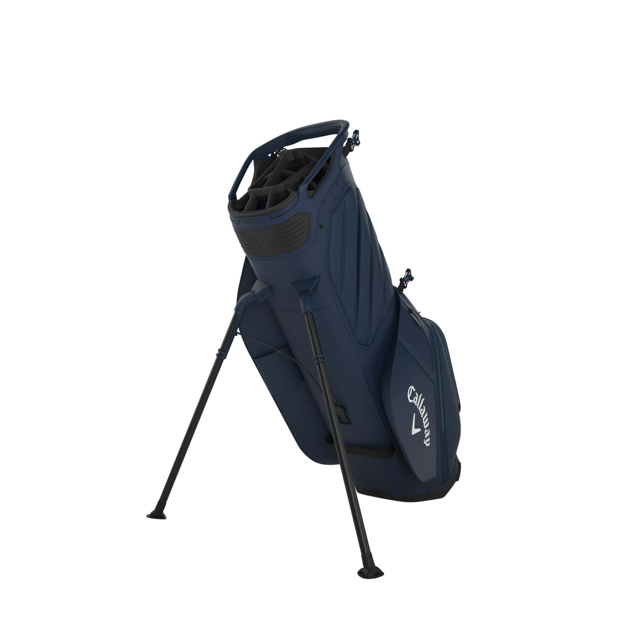 Schwarzer Callaway Fairway 14 Standbag mit zwei ausklappbaren Beinen und mehreren Taschen.