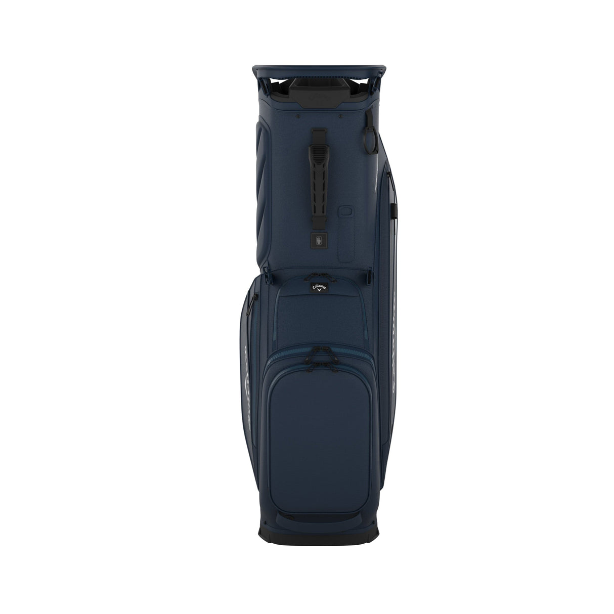 Marineblaues Callaway Fairway 14 Stand Golfbag mit mehreren Reißverschlusstaschen und Tragegriff.