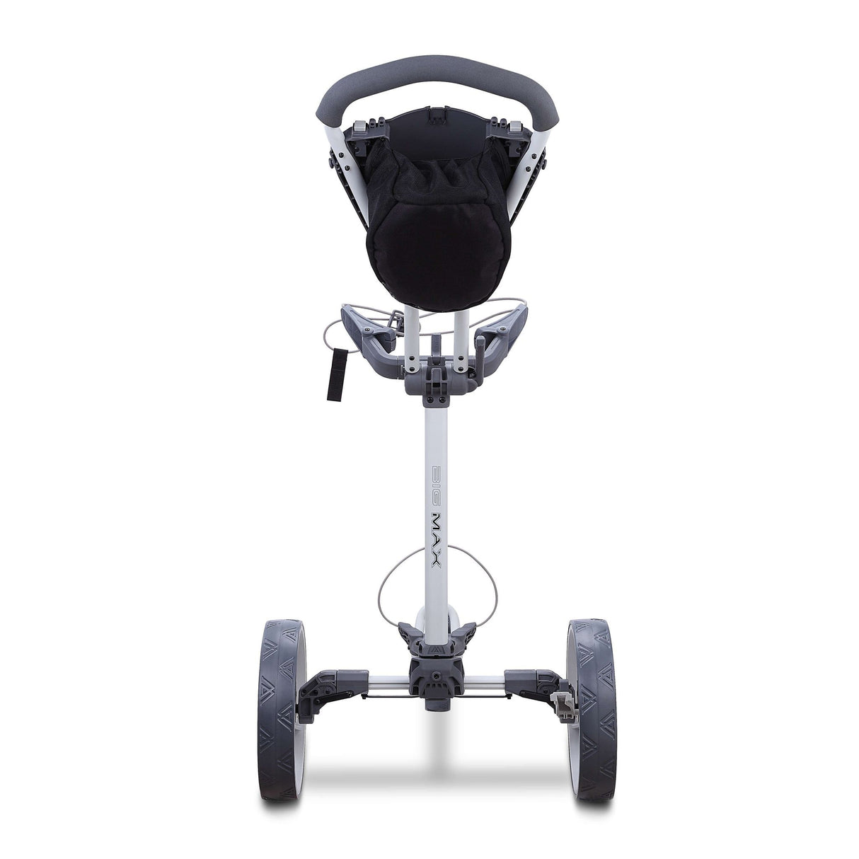 Dreirädriger Golftrolley Big Max Blade Trio in Grau mit ergonomischem Griff und stabilem Rahmen.