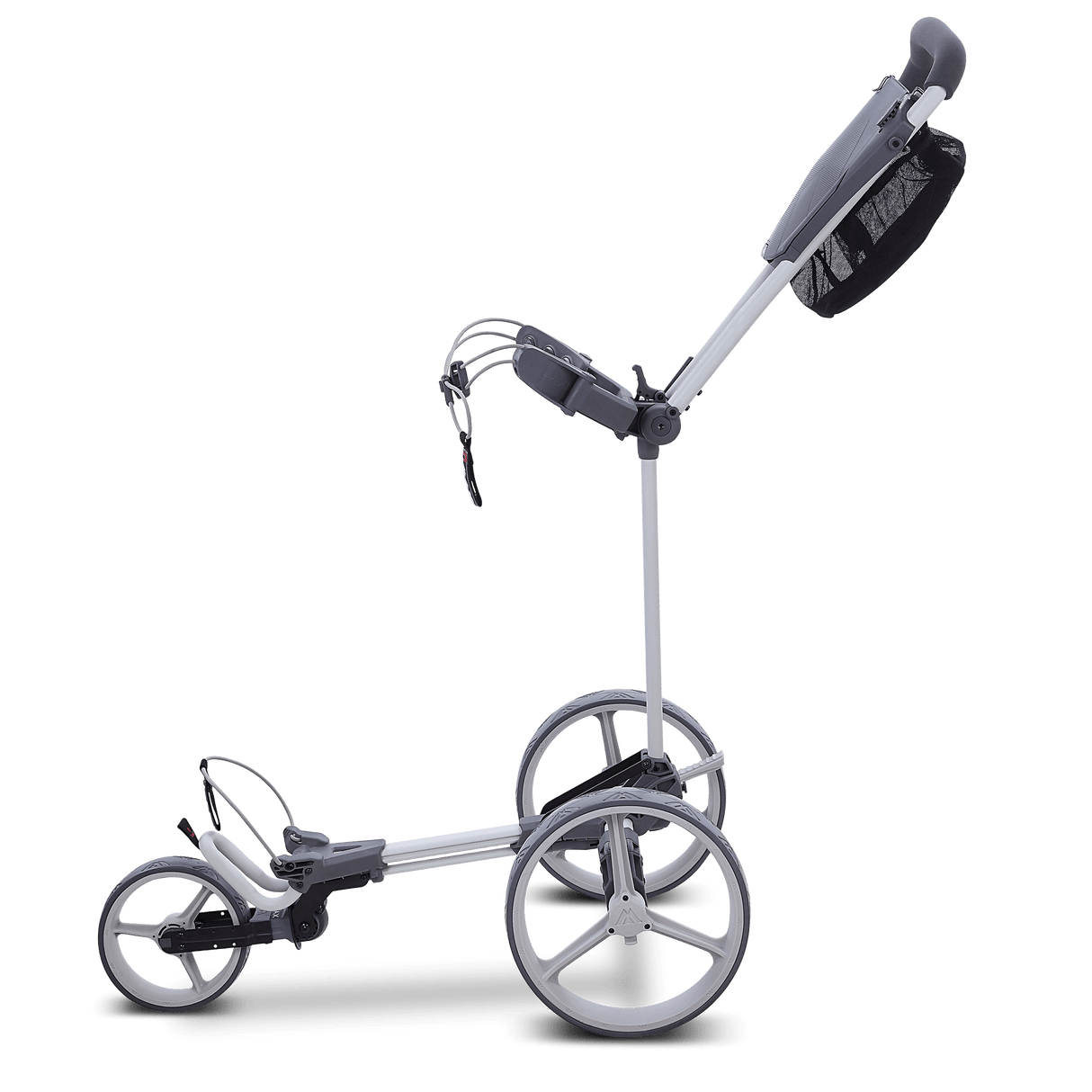 Moderner Big Max Blade Trio Golftrolley in Grau mit drei Rädern und integrierter Halterung.