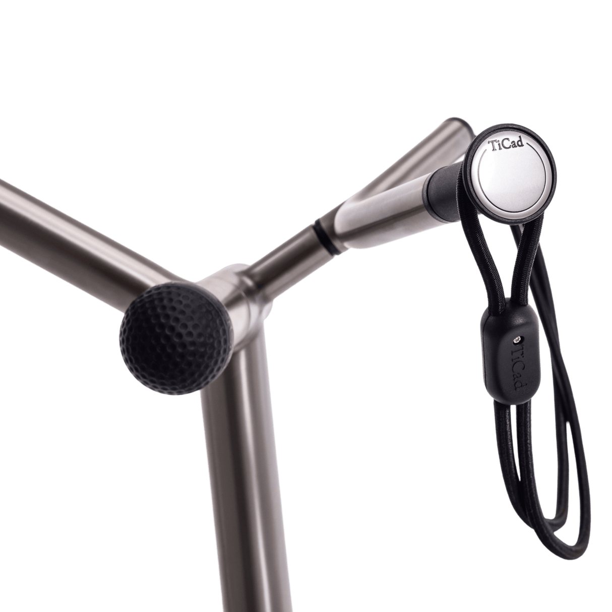 Titanfarbener TiCad Easy Zeisinge Golf Trolley Zubehör mit Gummikappe und elastischem Band.