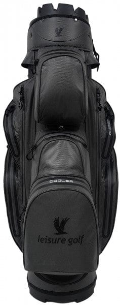 Grauer Leisure Golf Watersafe Organizer Cartbag mit mehreren Taschen und Wasserabweisendem Material.