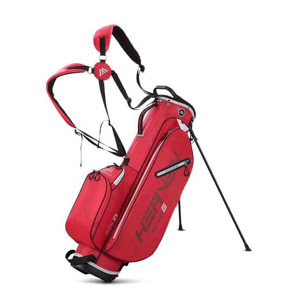 Big Max Heaven Seven G Standbag in Rot mit mehreren Taschen und klappbarem Gestell.