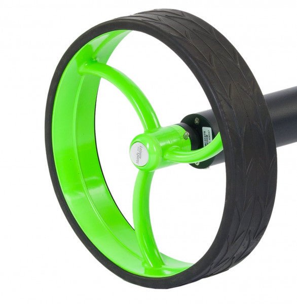 Leisure Golf Rädersatz in leuchtendem Grün mit breite Profilreifen und dreispeichigem Metallfelgen-Design.