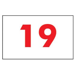 Weiße Nylonfahne mit roter Nummer 19, rechteckig, klare Zahlen für Golfplatz.