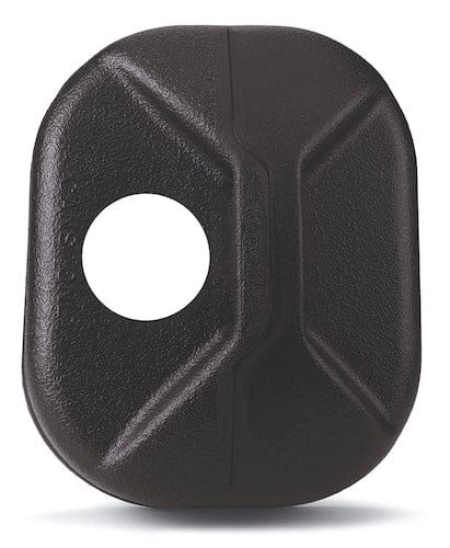 Schwarze rechteckige Abdeckung mit großer runder Öffnung und strukturierter Oberfläche.