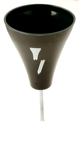 Schwarzer Metall-Tee Caddy mit weißem Broken-Design und Metallstift für Golfplatz.